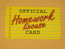 VINTAGE  NOVELTY GAG GIFT COOL STUFF OFFICIAL HOMEWORK EXCUSE CARD
