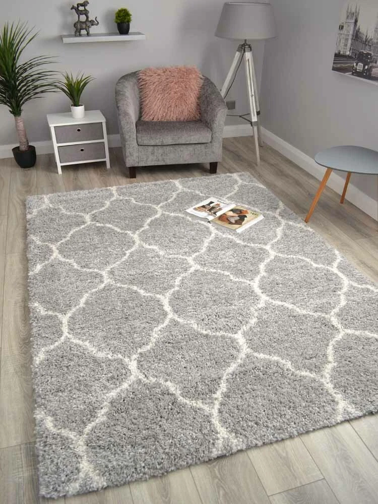 Light Grey Cream Rugs Stunning Living Room Super Soft 5cm Pile Thick Floor Rug