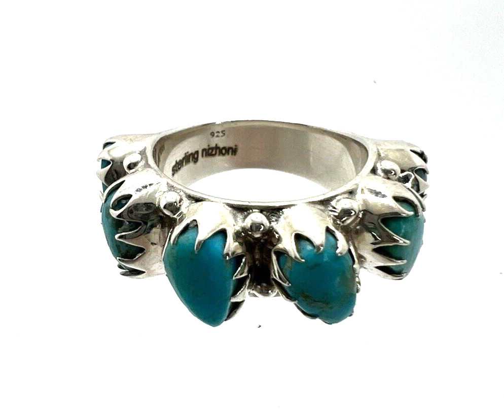 Solid Sterling Silver Nizhoni Trader Turquoise Ri… - image 2