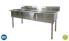 NSF 78" W Three Compartment Sink Commercial Kitchen Bar Sink 304 SS 18 Gauge