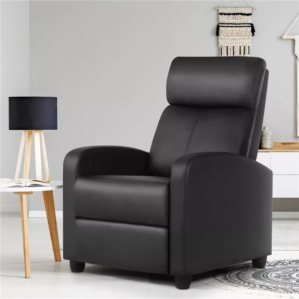 Recliner Chair Leather Modern Single Reclining Sofa Home Theater Seating  Black