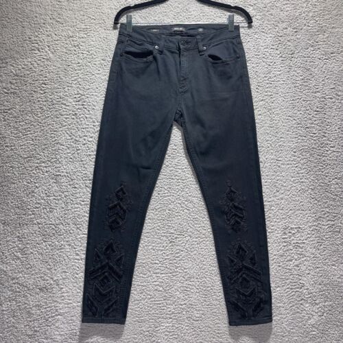 Miss Me Ankle Skinny Black Woman’s Sz 29 Black Embroidered Stretch Denim Jeans