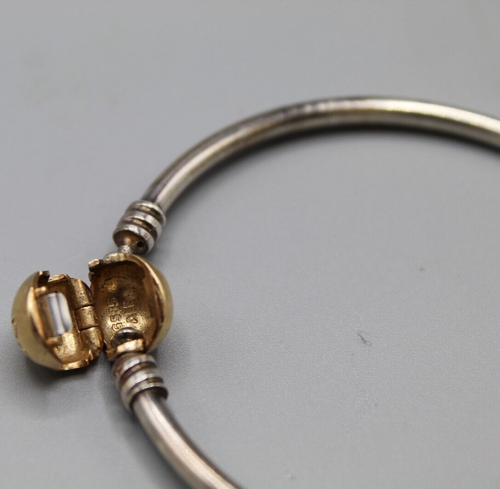Pandora Sterling Silver & 14k Gold Bangle Bracelet 590718 *Pre-Owned* Free Ship - Picture 7 of 7