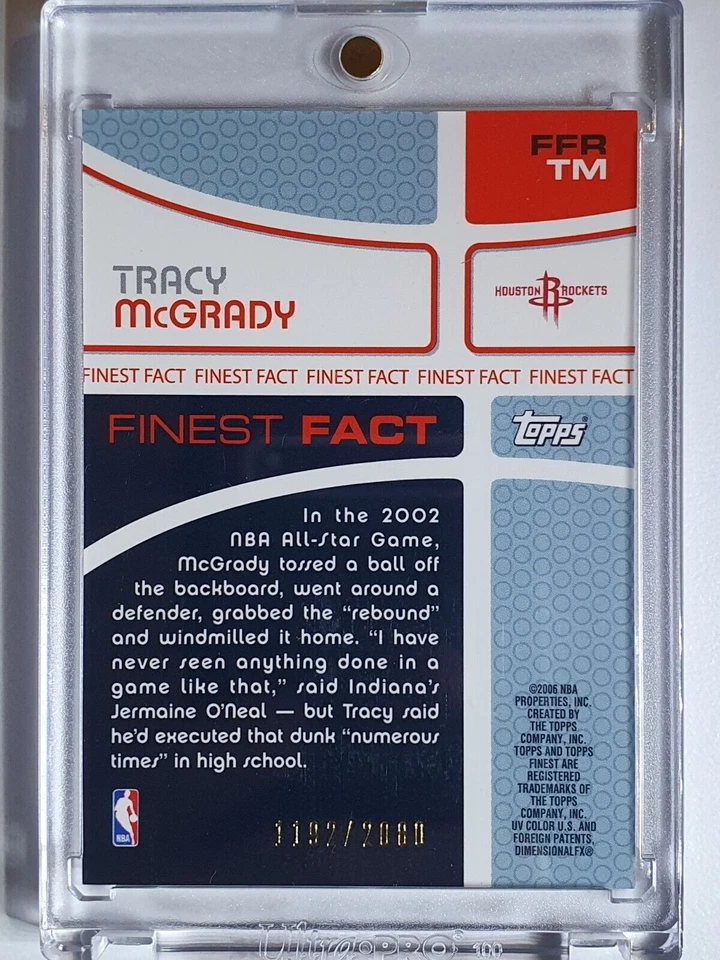 2006 Topps Finest Tracy McGrady #PATCH /2080 Game Worn Jersey - Rare - Image 3 of 3