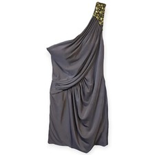 La Femme One Shoulder Beaded Gray Draped Mini Dress. Woman's Size 0.