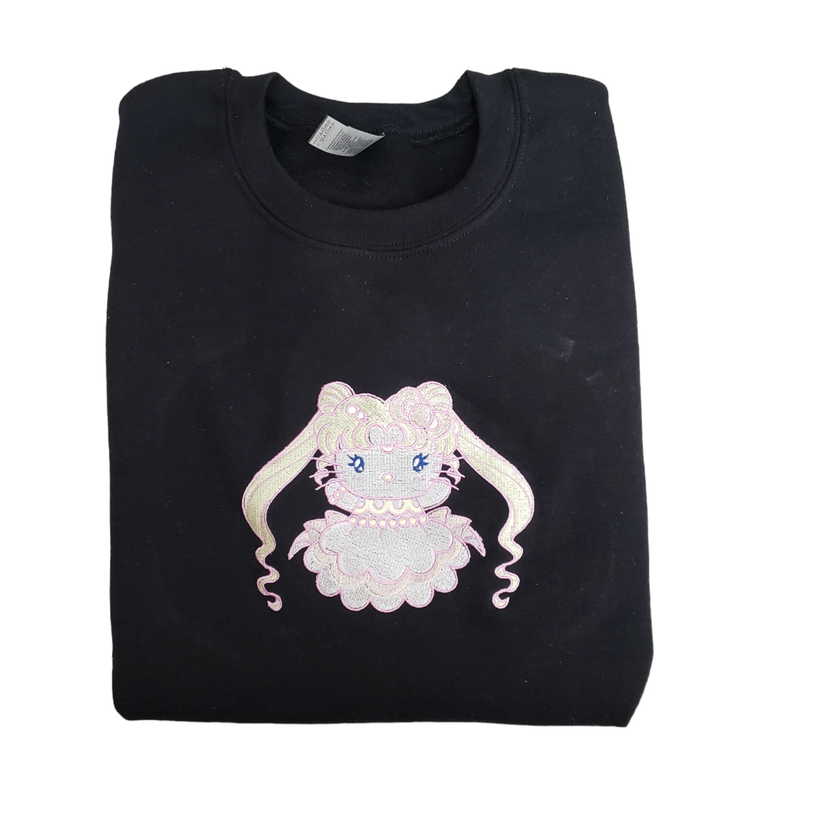 Hello Kitty Sailor Moon Princess Serenity Embroidered Crewneck Sweater Black (M)