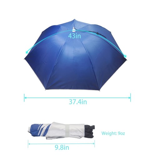 37" Fishing Umbrella Hat Hands Free Foldable UV Protection Adjustable Headwear - Picture 2 of 6