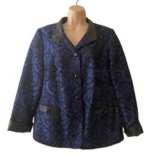 Kstn Kirsten Jacket Navy Blue Black Embroidered Lined Pockets Ladies Size 20