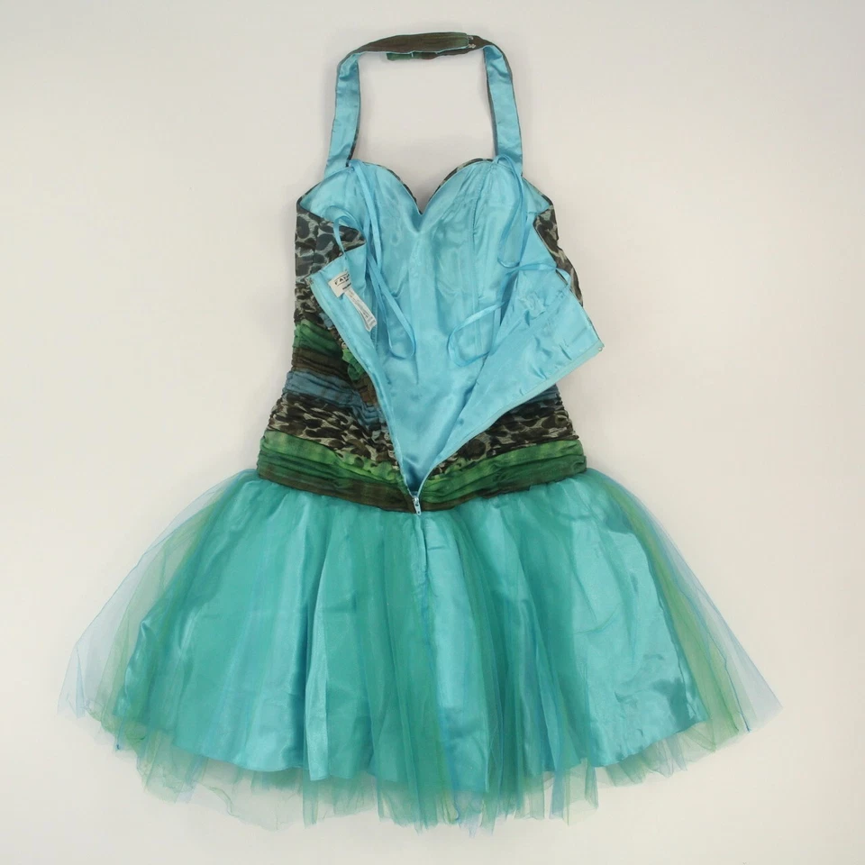 Faviana Women Semi Formal Dress Size 2 Tourquoise Halter Top Tulle Hoco 90’s Y2K - Image 2 of 4
