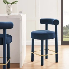Modway Toulouse Performance Velvet Counter Stool in Midnight Blue Gold