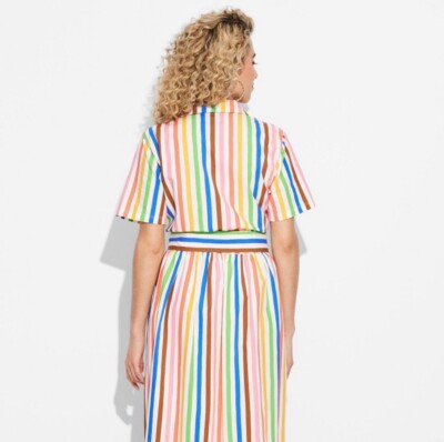 MYLAN マイラン Bi-color stripe shirt dress MYLAN Bi-Color Stripe Shirt Dress Long Size F Blue Orange