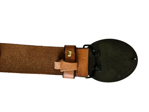 Gap Jeans 1969 Leather Belt Women S Brown Oval 3.5" Buckle Bird Nature Embossed - Picture 9 of 11