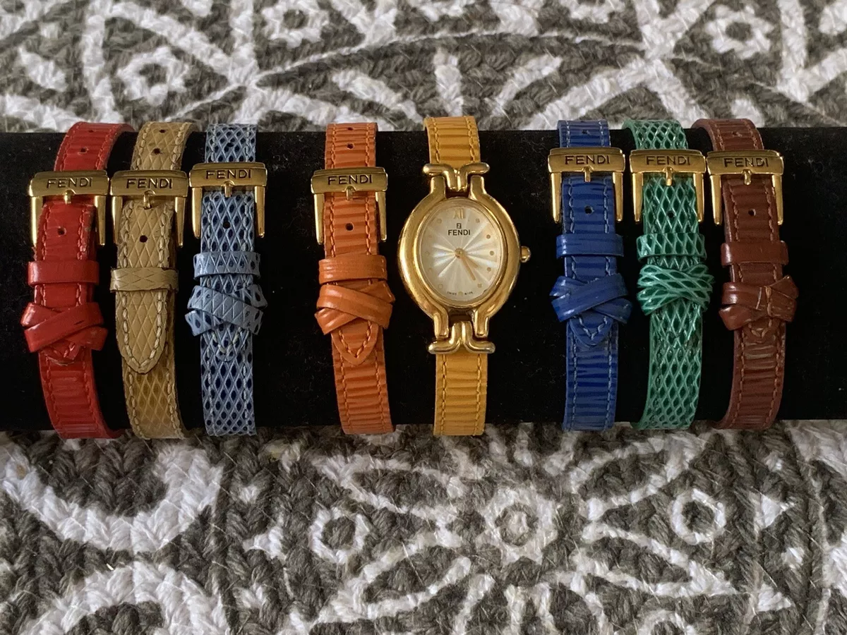 Authentic Ladies Fendi Wristband Watch 640L With 8 Interchangeable Leather  Bands