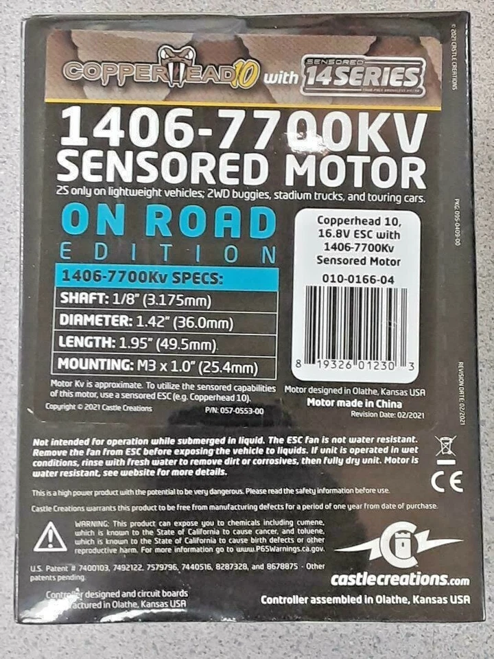 Castle Creations Copperhead 10 1/10 Sensored Combo w/1406 7700Kv 010016604 New! - Image 3 of 4