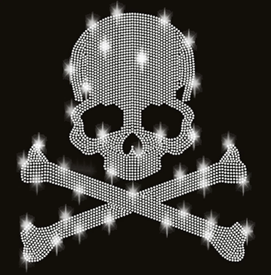 XL Strasssteine Totenkopf Skull Pirat Schädel Bügelbild Hotfix Applikation Beine - Bild 4 von 4