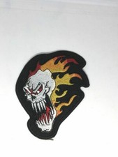 halloween FLAMING SKULL iron-on embroidered PATCH EVIL FIRE FLAME SKELETON FIRE