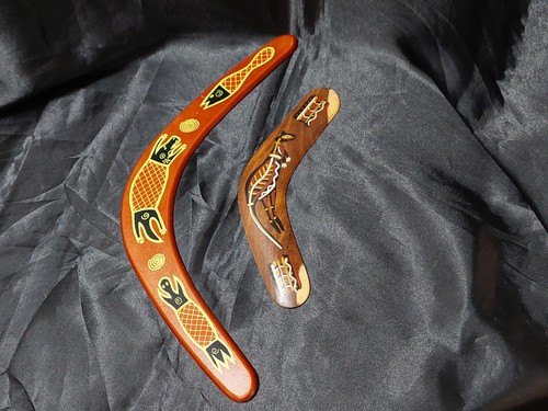 GOONDOOLOO BUMERANG AUSTRALIAN BRIGGALOW TIMBER HAND PAINTED WOOD ART 10” & 20” - Bild 7 von 15