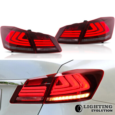 Set(2) BMW Style Red Smoke Tail Lights for 2013-2015 Honda Accord 4 door Sedan