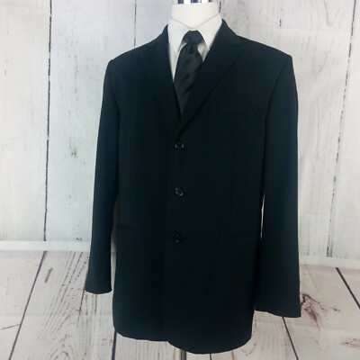 Claiborne 44R 3 Button Black Suit Blazer Sports Coat 