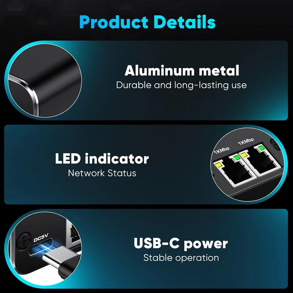 RJ45 Gigabit Ethernet Splitter 1000Mbps LAN Network Internet 1 to 2 Out Adapter - Image 3 of 4