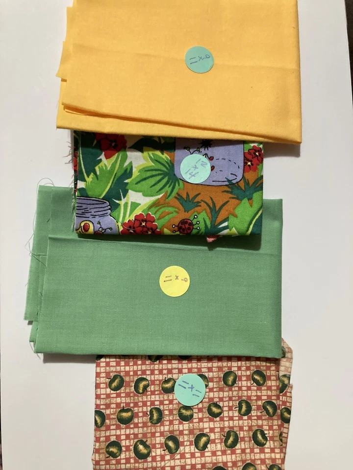 Lot of 14 Fabric Scraps Fruit Bugs Baby Animals Peace Love Stripe Solids - Image 2 of 4