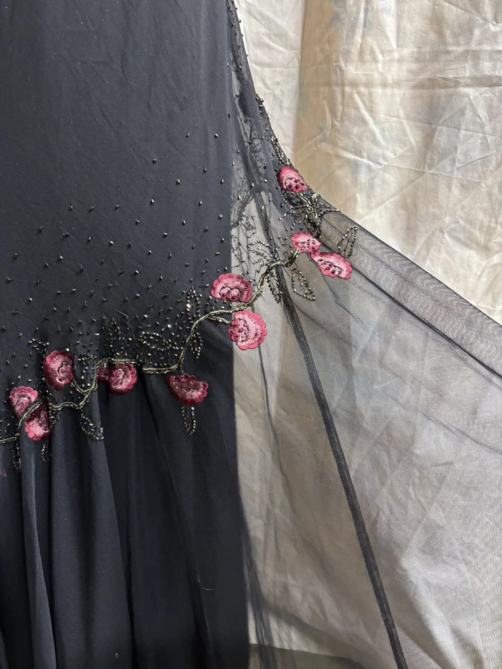 Женские Xscape черный и розовый чистый бисером вышитый шелк вечернее платье плюс размер - Изображение 3 из 4