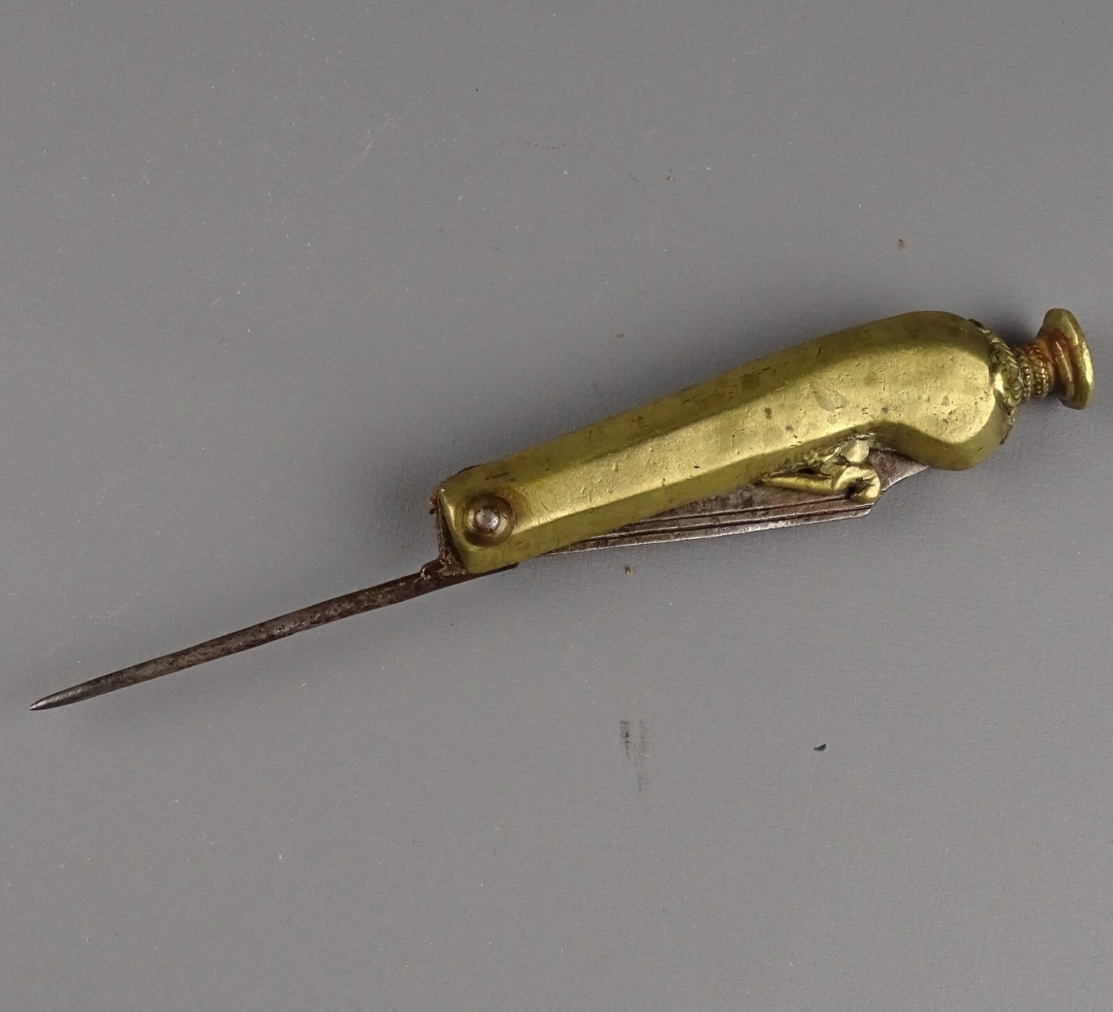 Antique Foldable Knife India or Sri Lanka, Pistol/Rifle form, w Seal