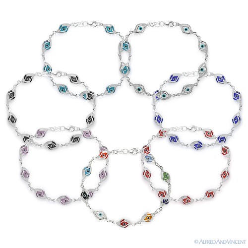 Evil Eye Bead Turkish Nazar Greek Hamsa Judaica Kabbalah Charm Silver Bracelet - Picture 1 of 8