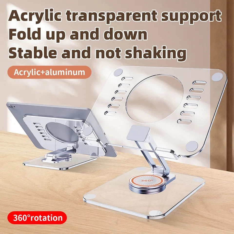 Transparent 360° Rotation Tablet Stand Base Desk Mount Holder For iPad iPhone - Image 2 of 4
