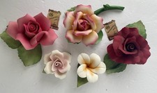 Vintage LOT 5 NAPOLEON DEA CAPODIMONTE Single Stem Roses Flowers Italy