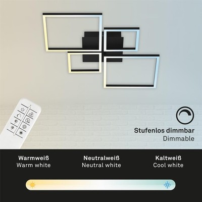 Deckenleuchte Briloner Frame LED 38W CCT Dimmbar Deckenlampe Schwenkbar Schwarz