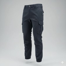 Men's Black Cargo Jogger Pants Slim Fit Stretch Ankle Cuff Utility Pockets