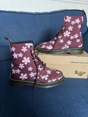 Dr Martens Page Meadow Floral Boots Canvas High Top Blumen Pink Burgundy UK 5