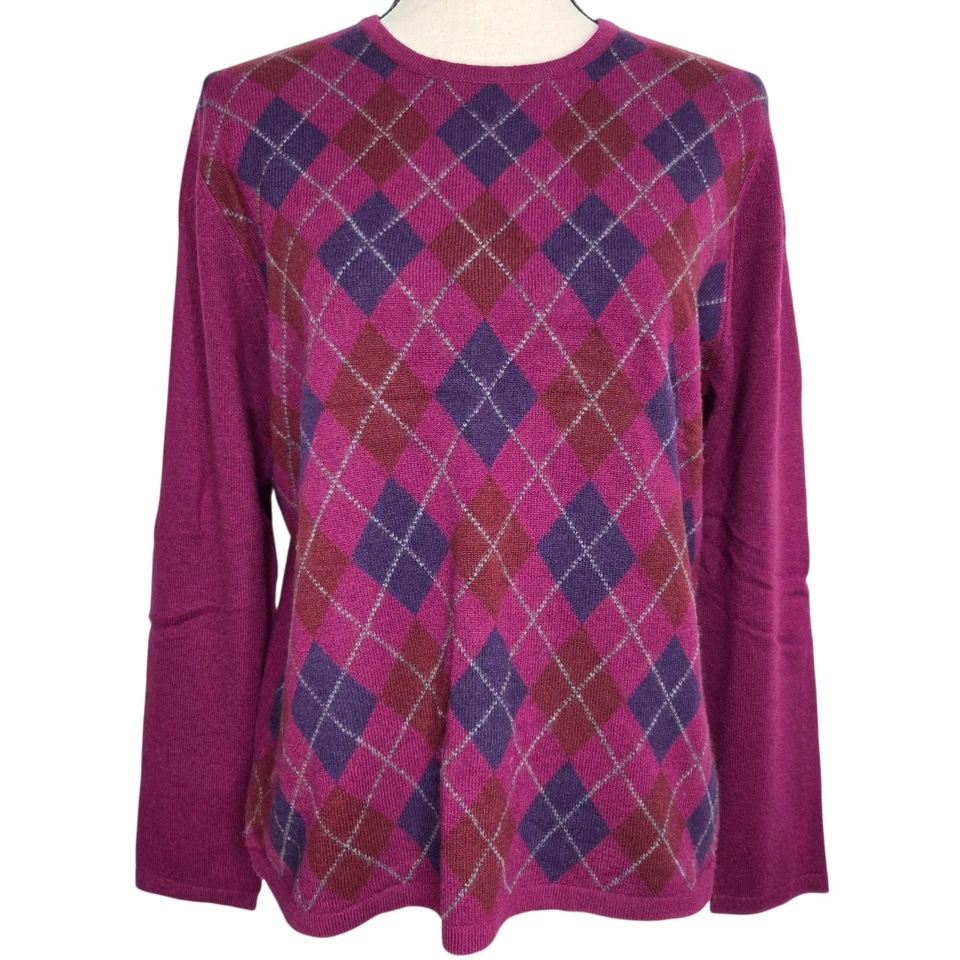 Suéter Pulôver Lands End PL Roxo Vermelho Azul Argila L/S 100% Cashmere Pequeno - Imagem 2 de 4