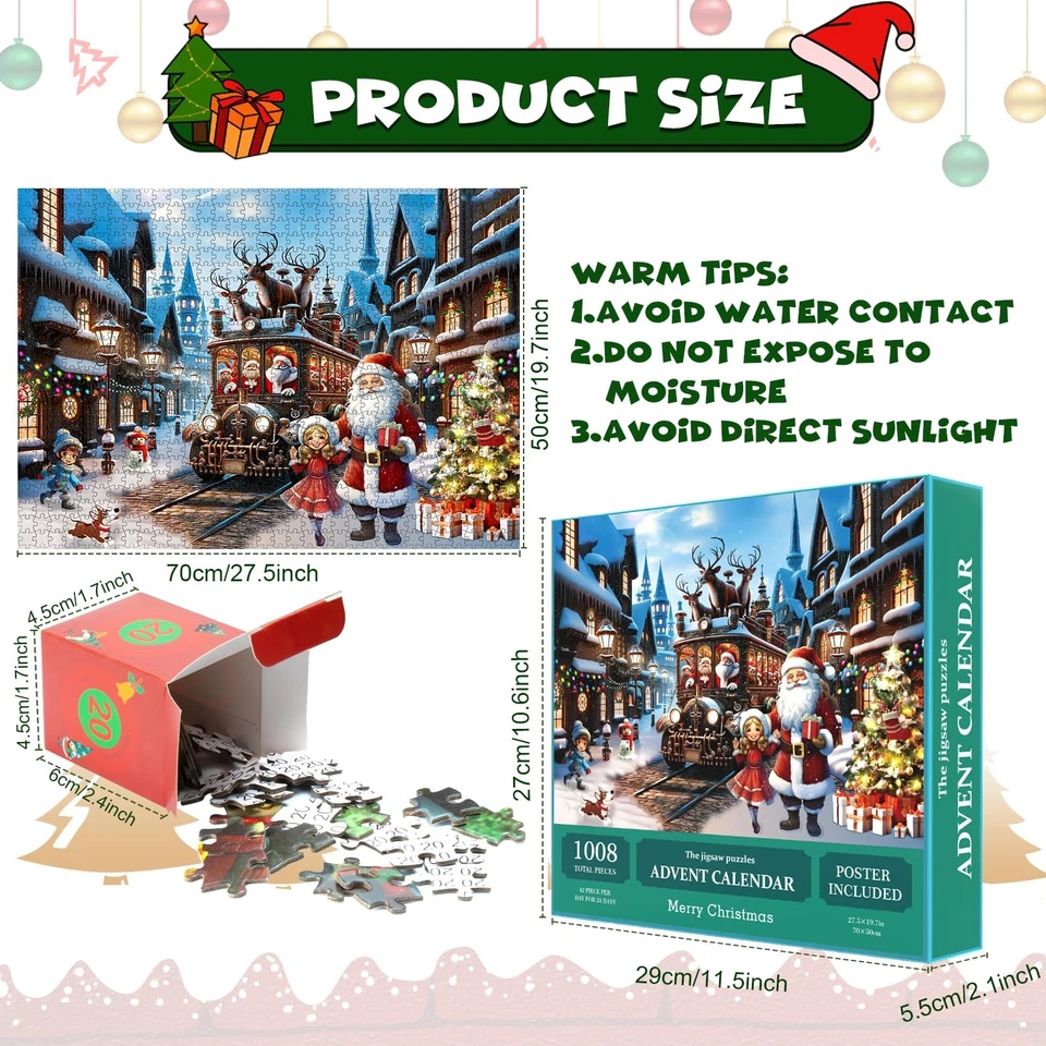 Advent Christmas Puzzle 2024 1008pcs Paper Calendar Holiday Decorative Green - Imagem 3 de 4