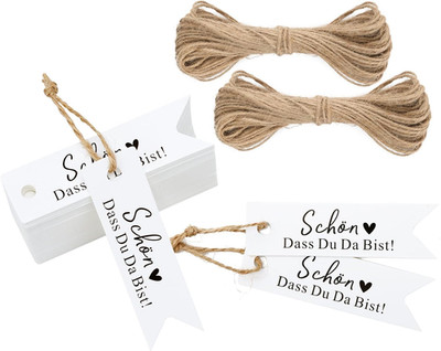 100 Stück Geschenkanhänger SCHÖN DASS DU DA BIST Kraftpapier Anhänger Hochzeit -