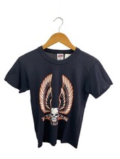 HARLEY DAVIDSON T-shirt M Cotton BLK 80s Skull Wing Used