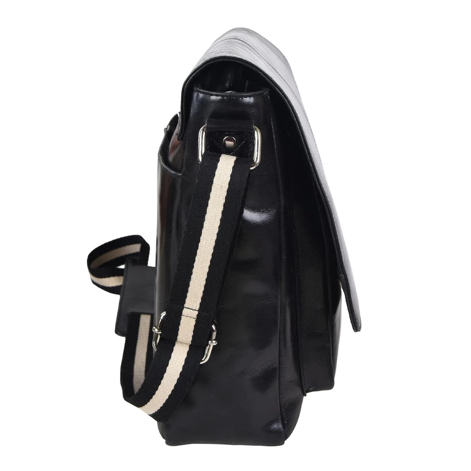 Bolso mensajero para computadora portátil de cuero real SERGA para hombre y mujer LEGADO negro Foto 3 de 4