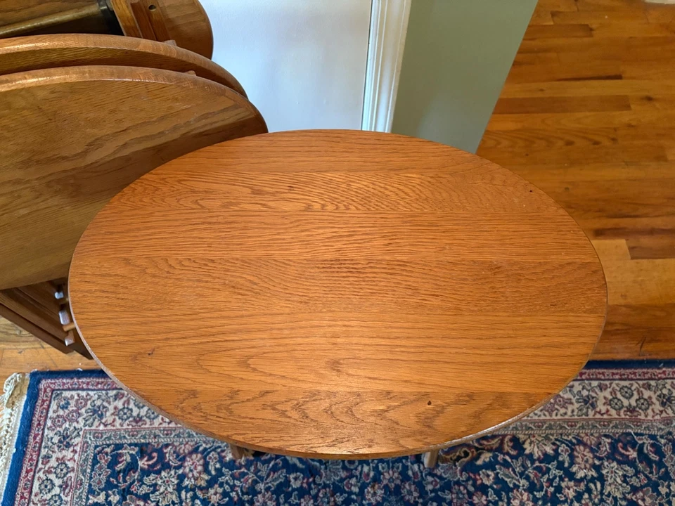 Set of Four Solid Oak Folding Tray Tables w/Storage Rack - Image 3 of 4