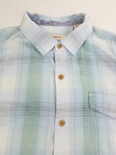 Tommy Bahama Original Fit Size XL Men Aqua White Green Check Logo Tag S/S Shirt
