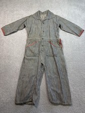 1940s Child  s Hickory Stripe Coveralls Doughnut Buttons Antique Size Small 4T