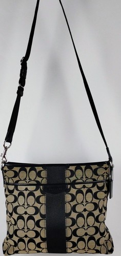 Coach Signature Stripe C Crossbody Shoulder Bag Handbag Black Patent Leather - Picture 5 of 15