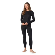  Womens Fleece Lined Thermal Base Layer Set – Long Sleeve Shirt & Medium Black