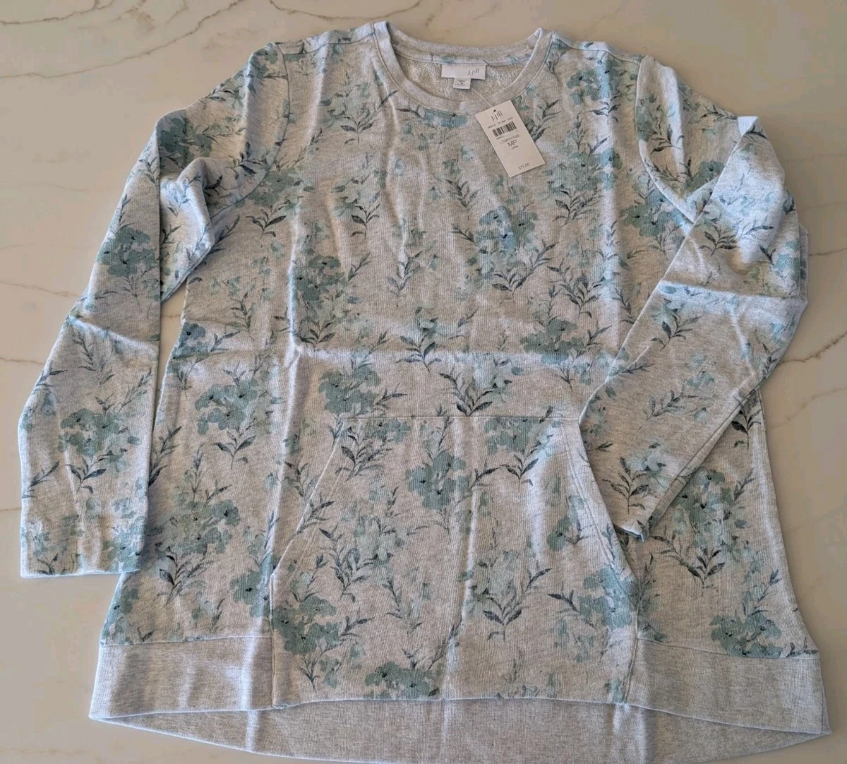 Sweat Femme J. Jill Manches Longues à Fleurs Beige Plissé – Taille XL