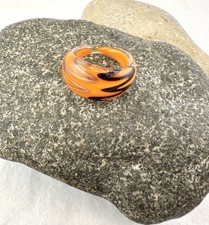 Art Handmade Murano Style Glass Statement Ring Orange Black Shimmer Size 7