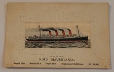 RMS Mauretania silk woven postcard steamship Cunard Line