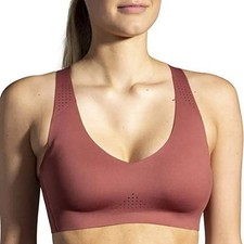 Brooks Dare V Neck Run Sports Bra Terracotta/Fluoro Pink 350079691 Sz 32 AB