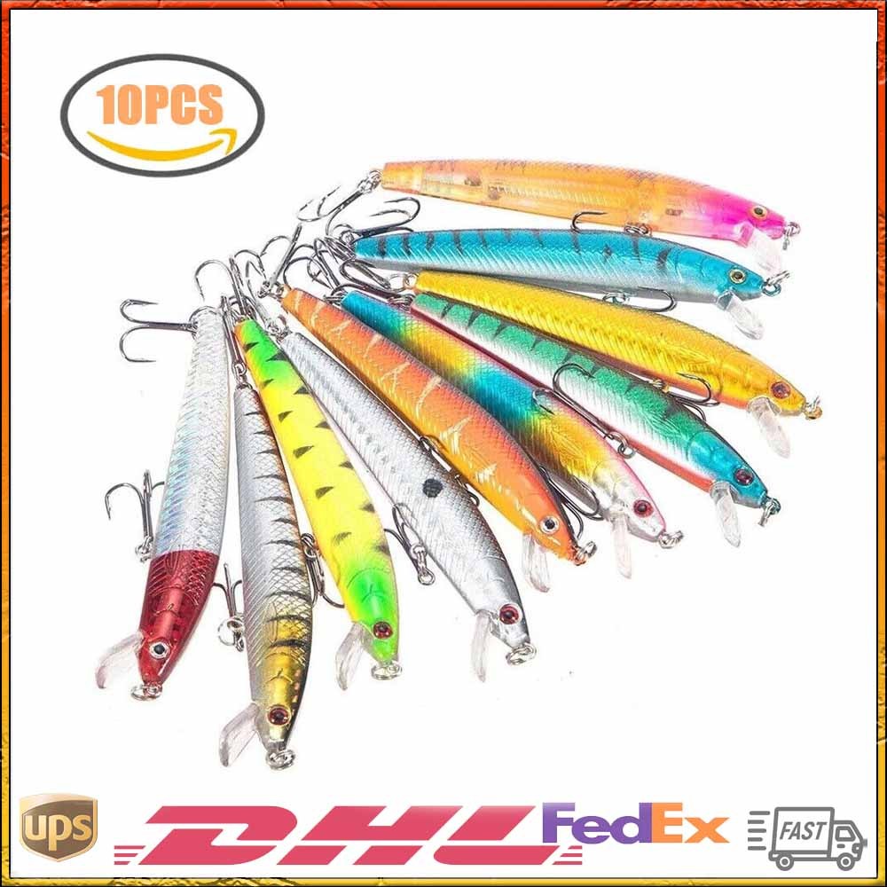 10Pcs/Set Lot Kinds of Fishing Lures Crankbaits Hooks Minnow Baits Tackle Crank
