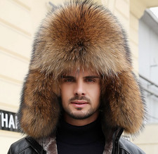Male Full Covered Real Fox Fur Hat Russian Ushanka Hat Cossack Warm Trapper Cap