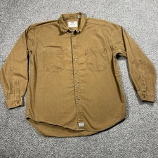 VTG Levis Shirt Mens XL Brown Red Tab 90s Metal Button Front Long Sleeve Twill